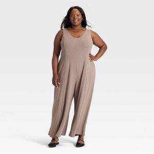 Ava & Viv V-Neck Jumpsuit Taupe Size 1X NWT